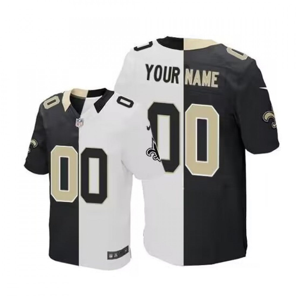 Men's New Orleans Saints Customized White Black Split Stitched Jersey 