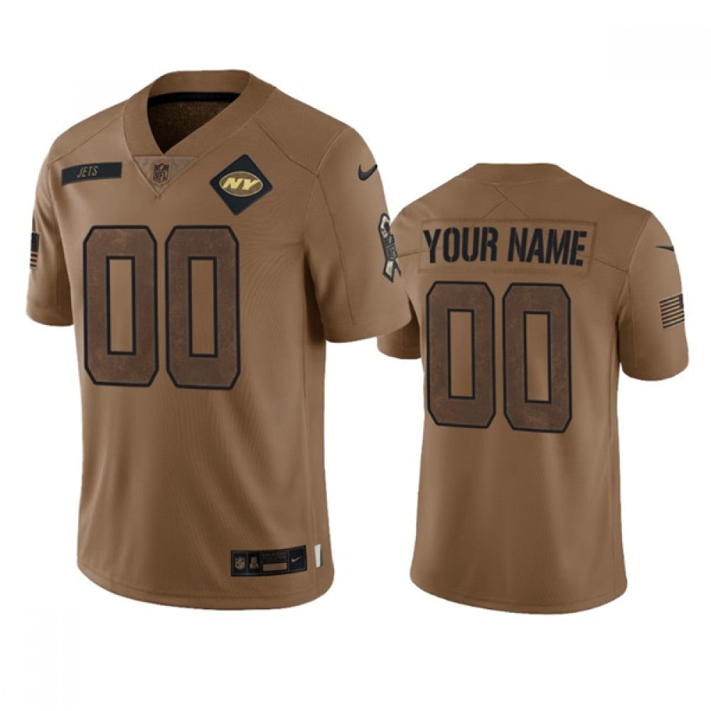 Men's New York Jets Active Player Custom 2023 Brown Salute To Setvice Limited Stitched Football Jersey 