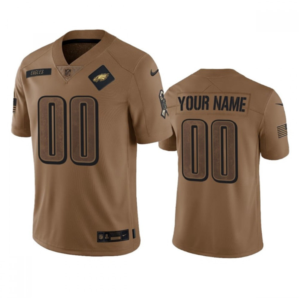 Men's Philadelphia Eagles Active Player Custom 2023 Brown Salute To Setvice Limited Stitched Football Jersey 