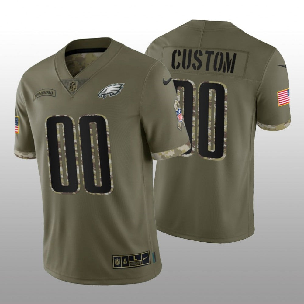 Men's Philadelphia Eagles ACTIVE PLAYER Custom Olive 2022 Salute To Service Limited Stitched Jersey 