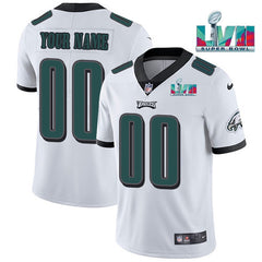 Men's Philadelphia Eagles Customized White Super Bowl LVII Patch Vapor Untouchable Limited Stitched Jersey 