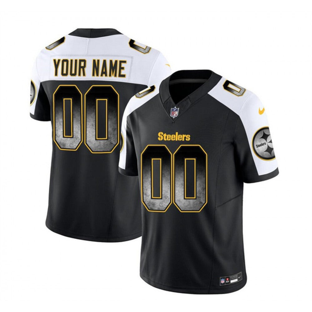 Men's Pittsburgh Steelers Active Player Custom Black/White 2023 F.U.S.E. Smoke Vapor Untouchable Limited Stitched Jersey 