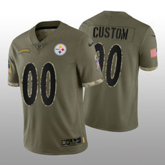 Men's Pittsburgh Steelers ACTIVE PLAYER Custom Olive 2022 Salute To Service Limited Stitched Jersey 