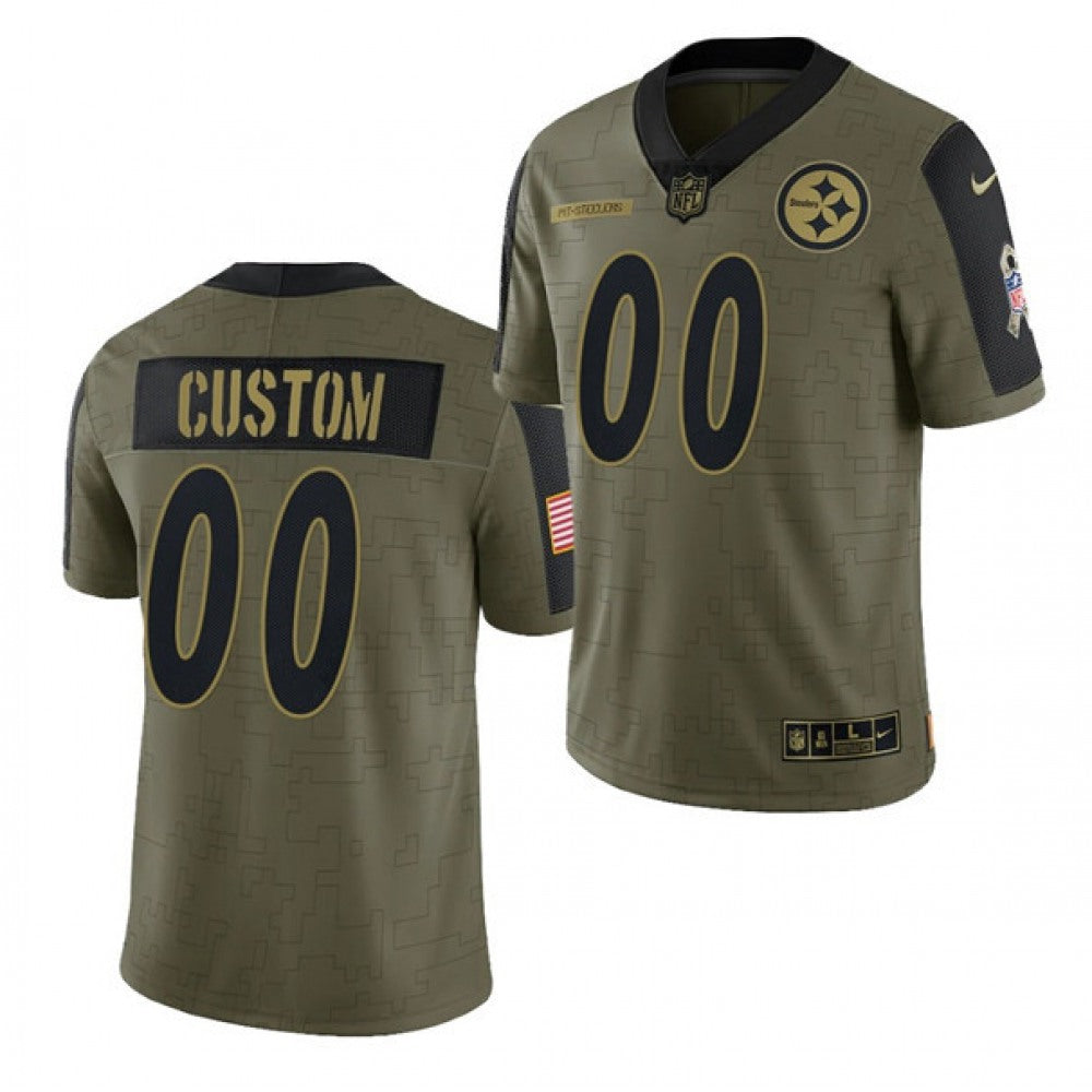 Men's Pittsburgh Steelers ACTIVE PLAYER Custom 2021 Olive Salute To Service Limited Stitched Jersey 