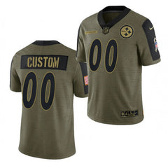 Men's Pittsburgh Steelers ACTIVE PLAYER Custom 2021 Olive Salute To Service Limited Stitched Jersey 