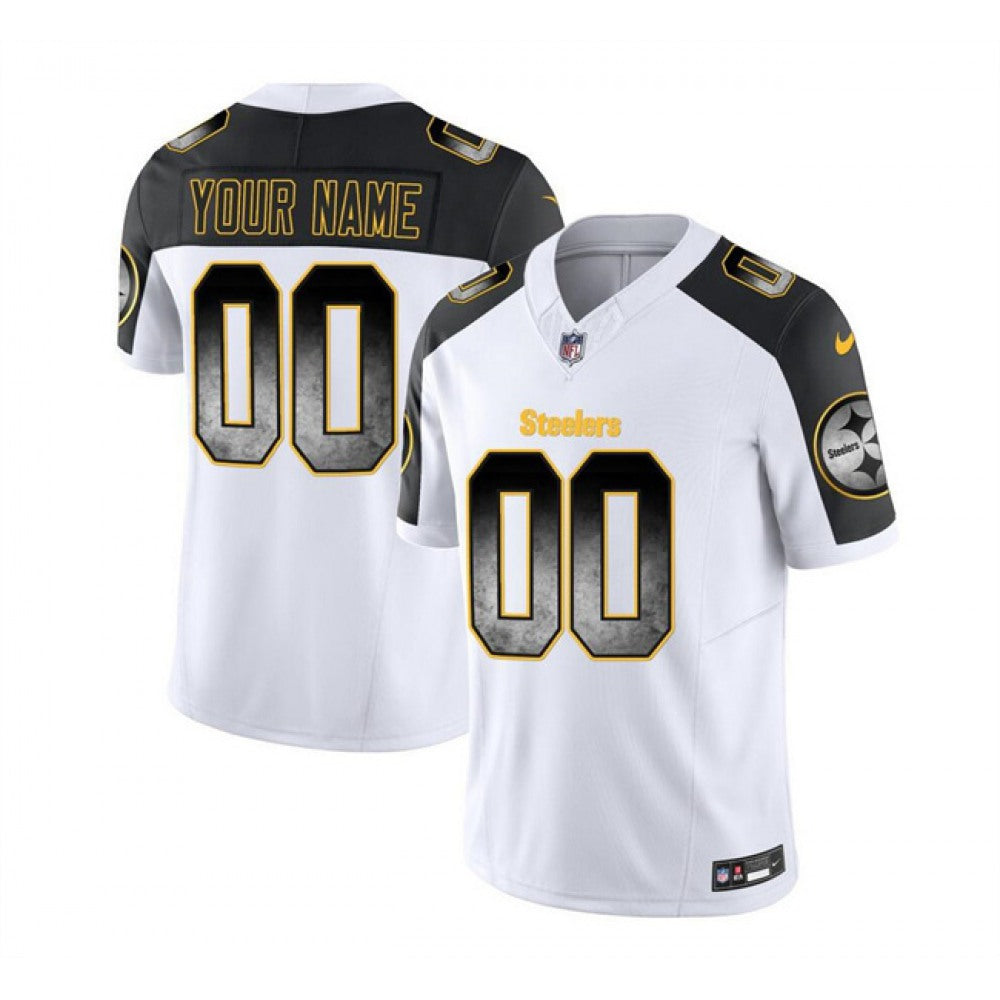 Men's Pittsburgh Steelers Active Player Custom White/Black 2023 F.U.S.E. Smoke Vapor Untouchable Limited Stitched Jersey 