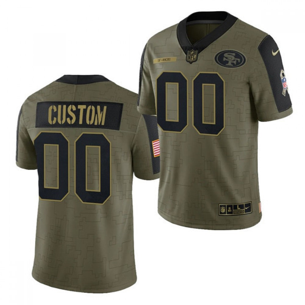 Men's San Francisco 49ers Customized 2021 Olive Salute To Service Limited Stitched Jersey 