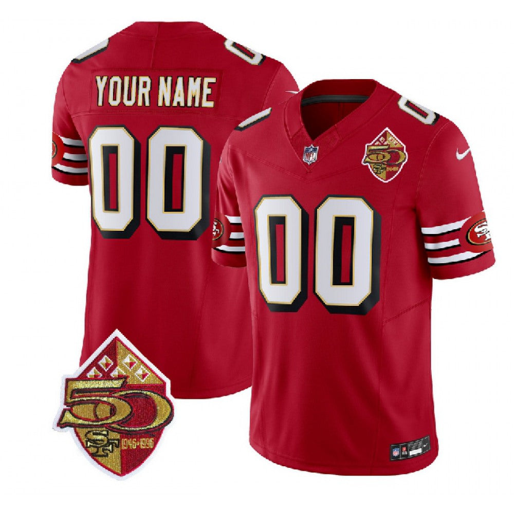 Men's San Francisco 49ers Active Player Custom Red 2023 F.U.S.E. 50th Patch Vapor Limited Stitched Football Jersey 
