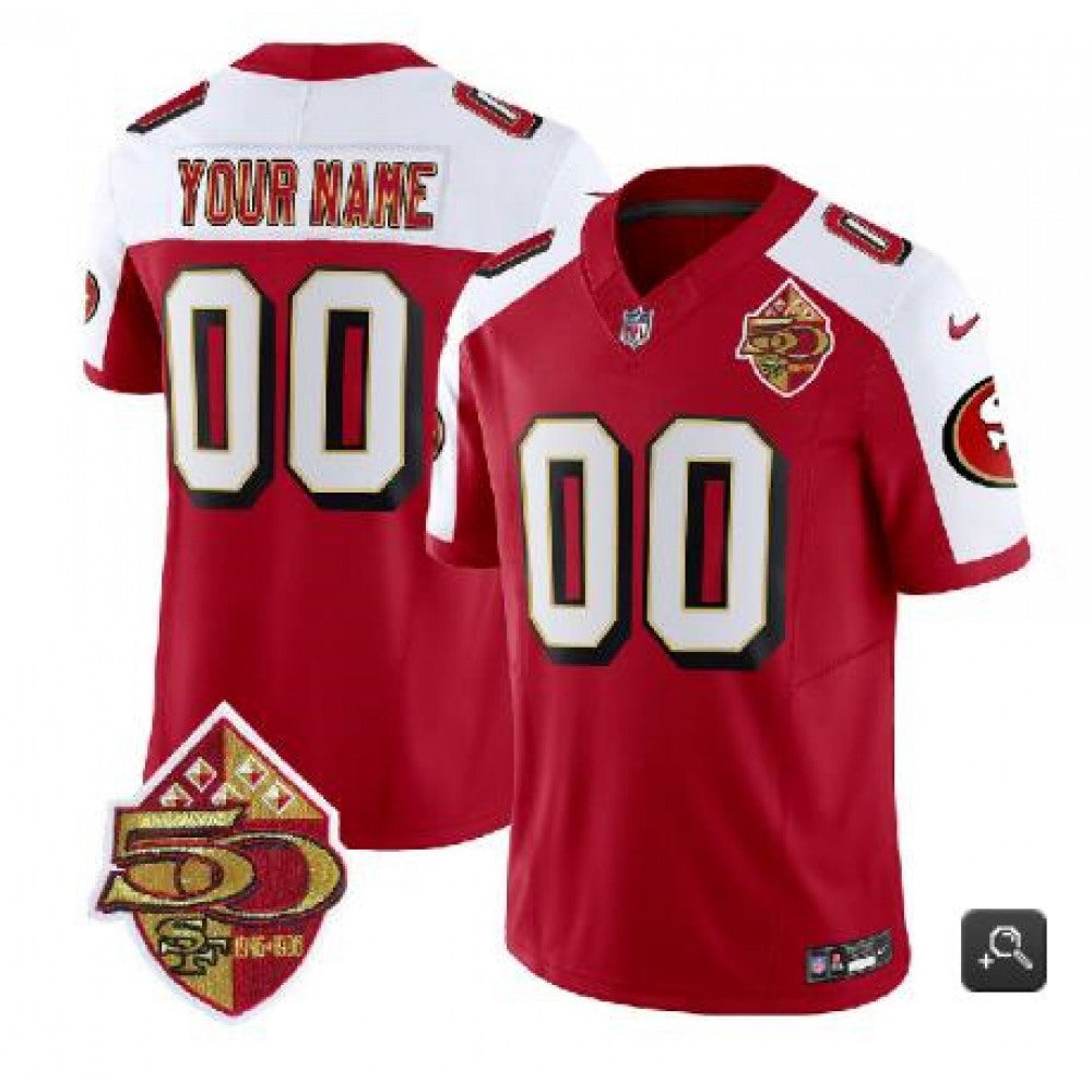 Men's San Francisco 49ers Customized Red/White 2023 F.U.S.E. 50th Patch Throwback Stitched Jersey 