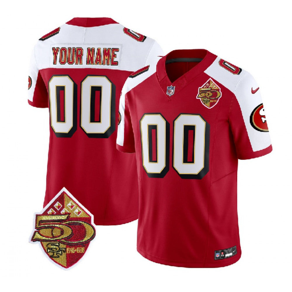Men's San Francisco 49ers Active Player Custom Red/White 2023 F.U.S.E. 50th Patch Throwback Stitched Football Jersey 