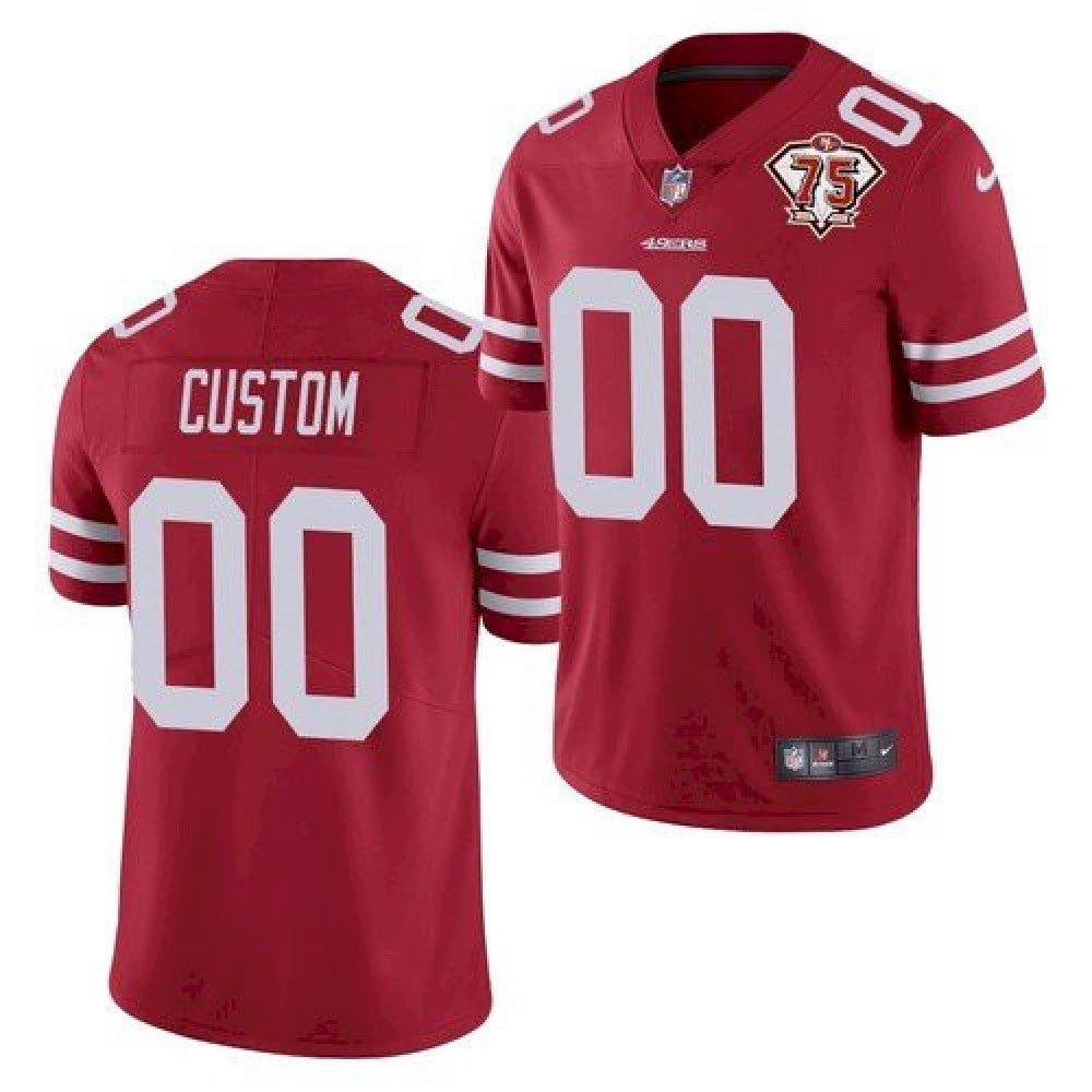 Men's San Francisco 49ers Customized 2021 Red With 75th Anniversary Patch Limited Stitched Jersey 