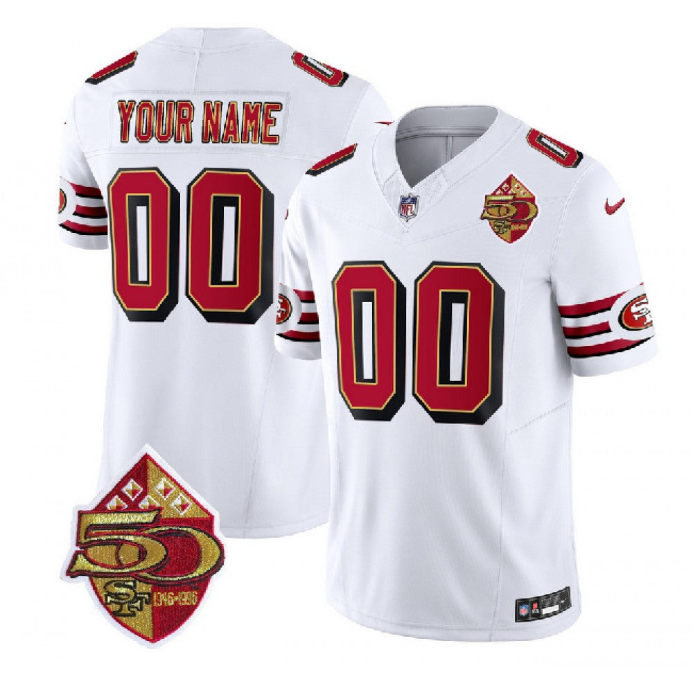 Men's San Francisco 49ers Active Player Custom White 2023 F.U.S.E. 50th Patch Vapor Untouchable Limited Stitched Football Jersey 