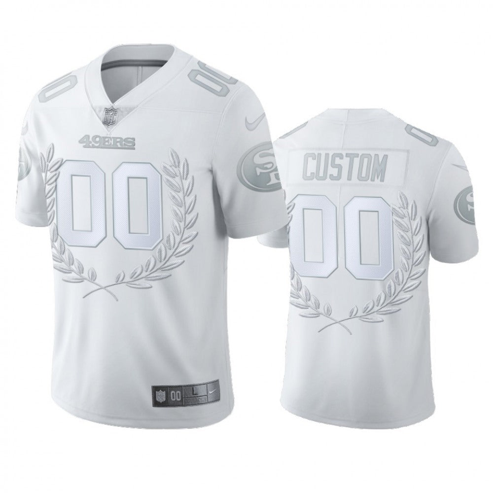 Men's San Francisco 49ers Customized White MVP Platinum Stitched Jersey 