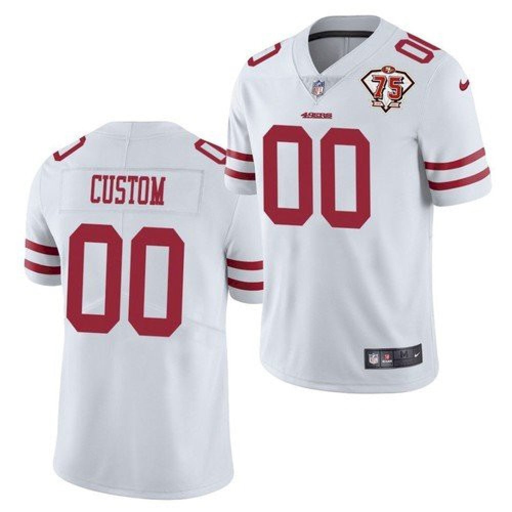 Men's San Francisco 49ers Customized 2021 White With 75th Anniversary Patch Limited Stitched Jersey 