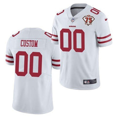 Men's San Francisco 49ers Customized 2021 White With 75th Anniversary Patch Limited Stitched Jersey 