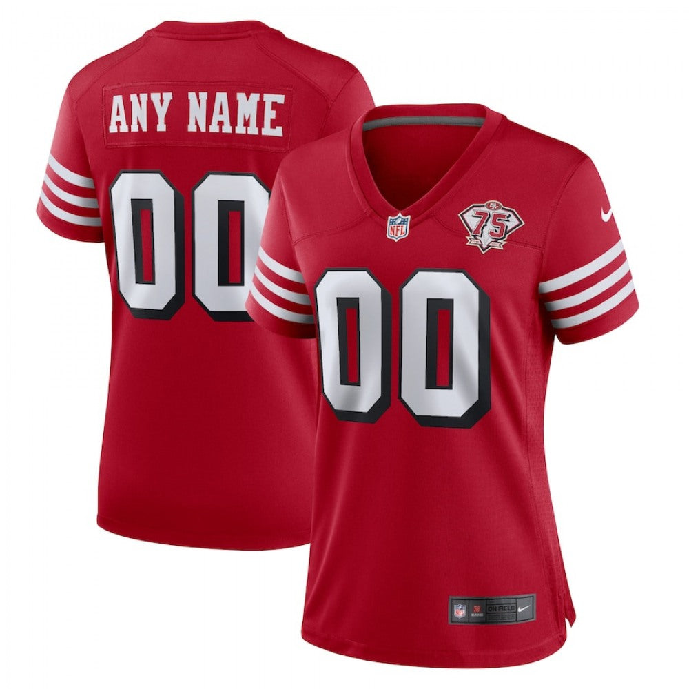 Women's San Francisco 49ers Customized 2021 Red With 75th Anniversary Limited Stitched NFL Game Jersey 