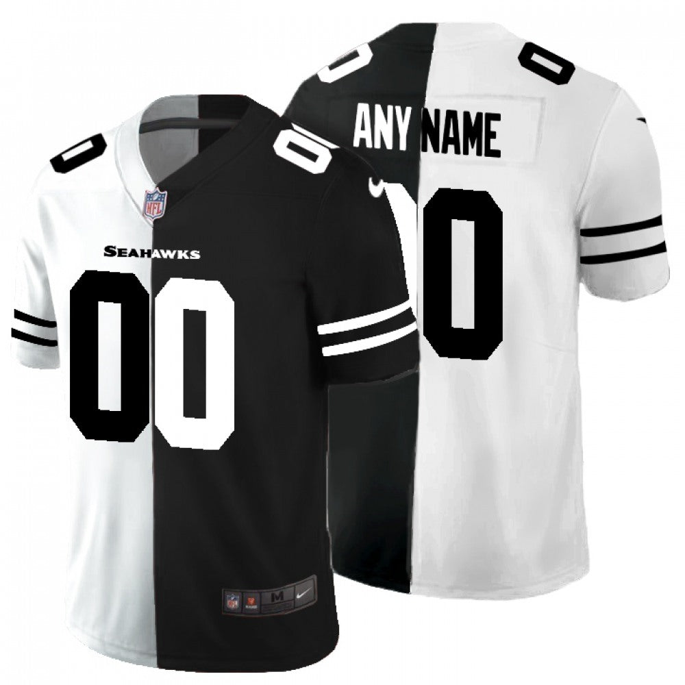 Men's Seattle Seahawks ACTIVE PLAYER Custom Black & White Split Limited Stitched Jersey 