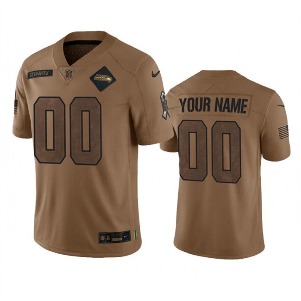Men's Seattle Seahawks Active Player Custom 2023 Brown Salute To Service Limited Stitched Football Jersey 