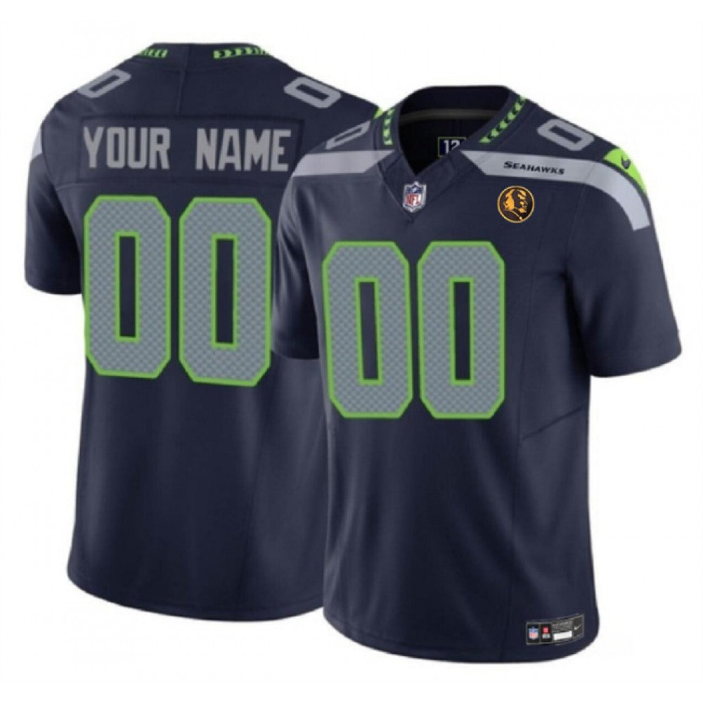 Men's Seattle Seahawks Active Player Custom Navy 2023 F.U.S.E. With John Madden Patch Vapor Limited Stitched Football Jersey 