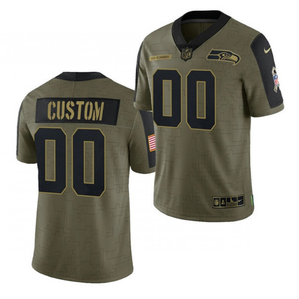 Men's Seattle Seahawks ACTIVE PLAYER Custom 2021 Olive Salute To Service Limited Stitched Jersey 