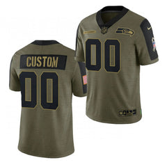 Men's Seattle Seahawks ACTIVE PLAYER Custom 2021 Olive Salute To Service Limited Stitched Jersey 