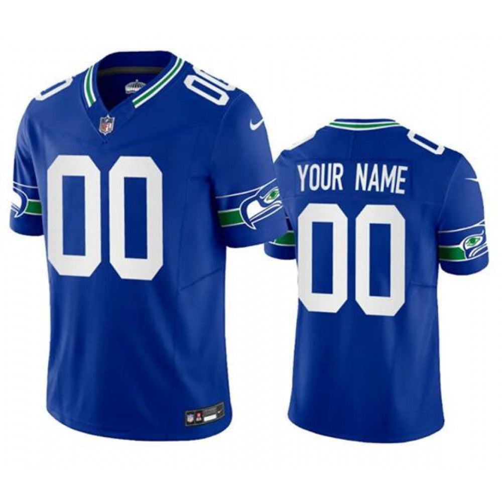 Men's Seattle Seahawks Customized Royal 2023 F.U.S.E. Vapor Limited Throwback Stitched Football Jersey 