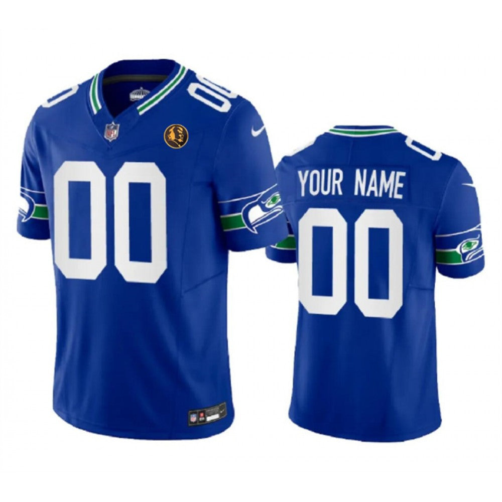 Men's Seattle Seahawks Active Player Custom Royal 2023 F.U.S.E. Throwback With John Madden Patch Vapor Limited Stitched Football Jersey 