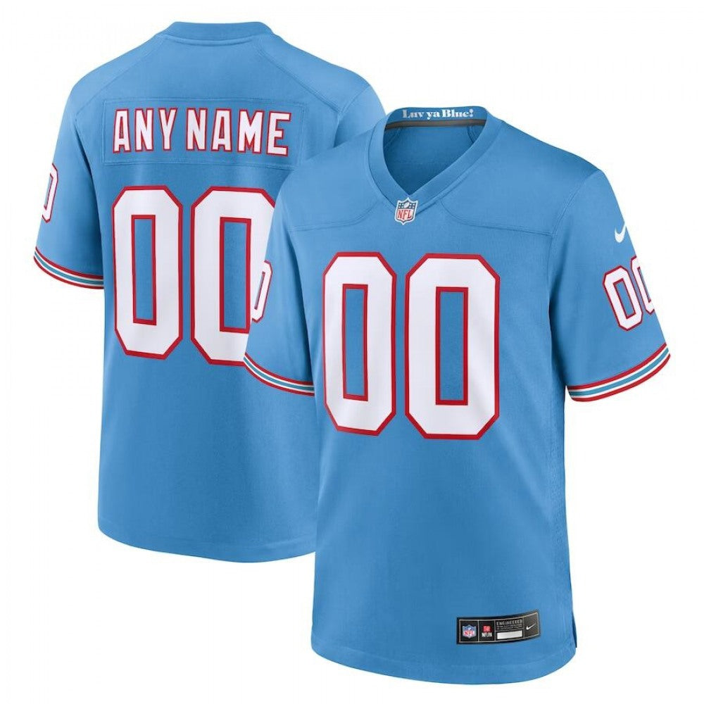 Men's Tennessee Titans Customized Light Blue Oilers Throwback Stitched Game Jersey 