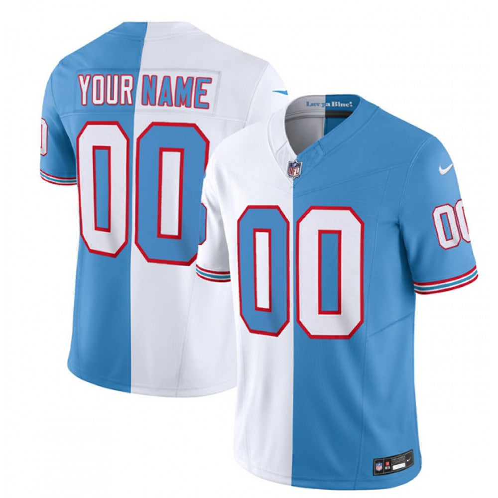 Men's Tennessee Titans Active Player Custom White/Blue 2023 F.U.S.E. Split Vapor Limited Throwback Stitched Football Jersey 