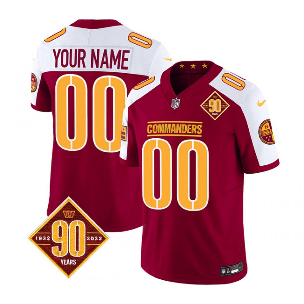 Men's Washington Commanders Active Player Custom Burgundy/White 2023 F.U.S.E. 90th Anniversary Vapor Limited Stitched Football Jersey 