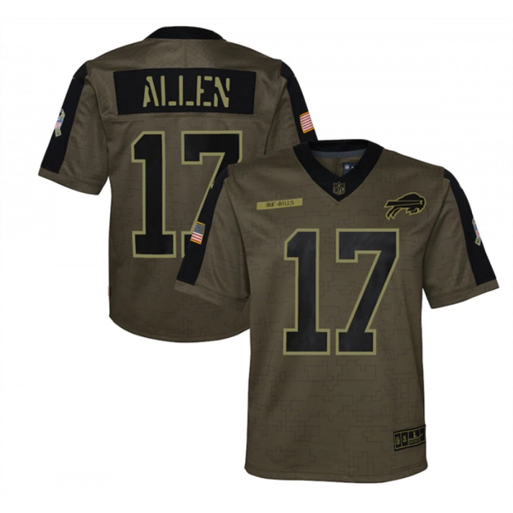 Youth Buffalo Bills #17 Josh Allen 2021 Olive Salute To Service Limited Stitched Jersey 
