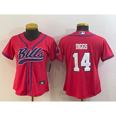 Youth Buffalo Bills #14 Stefon Diggs Red With Patch Cool Base Stitched Baseball Jersey 