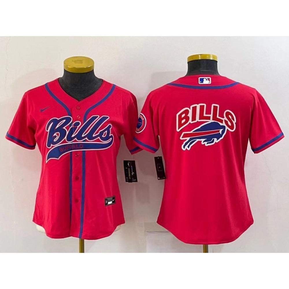 Youth Buffalo Bills Red Team Big Logo With Patch Cool Base Stitched Baseball Jersey 