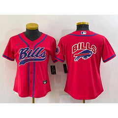 Youth Buffalo Bills Red Team Big Logo With Patch Cool Base Stitched Baseball Jersey 