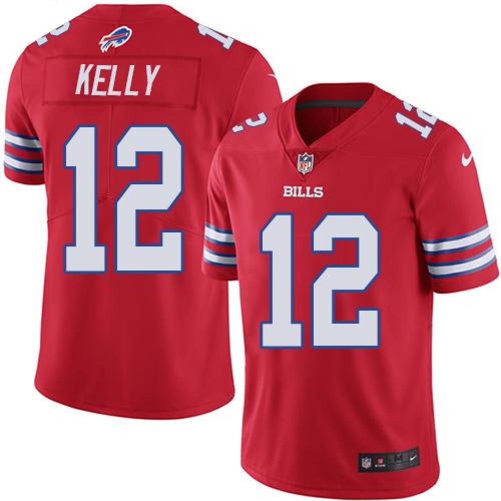Bills #12 Jim Kelly Red Youth Stitched NFL Limited Rush Jersey 