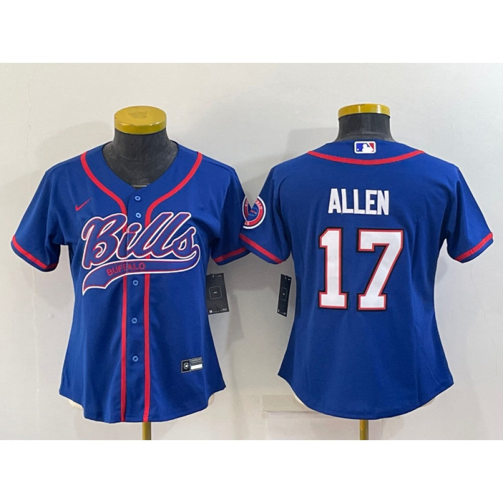 Youth Buffalo Bills #17 Josh Allen Royal With Patch Cool Base Stitched Baseball Jersey 