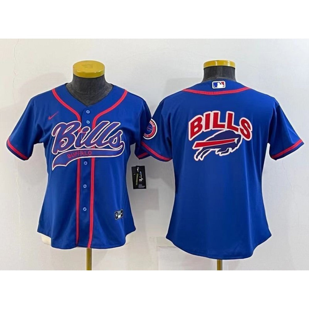 Youth Buffalo Bills Royal Team Big Logo With Patch Cool Base Stitched Baseball Jersey 