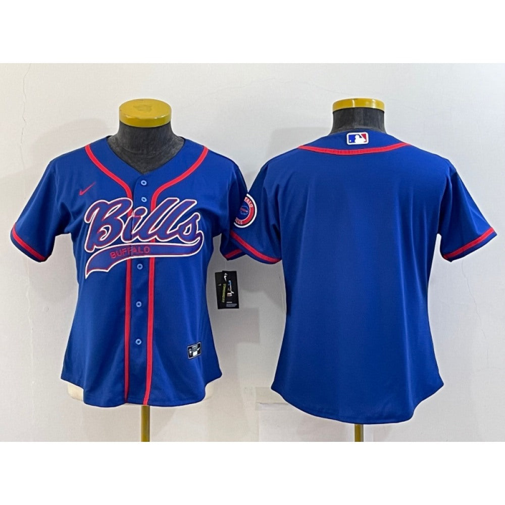 Youth Buffalo Bills Blank Royal With Patch Cool Base Stitched Baseball Jersey 