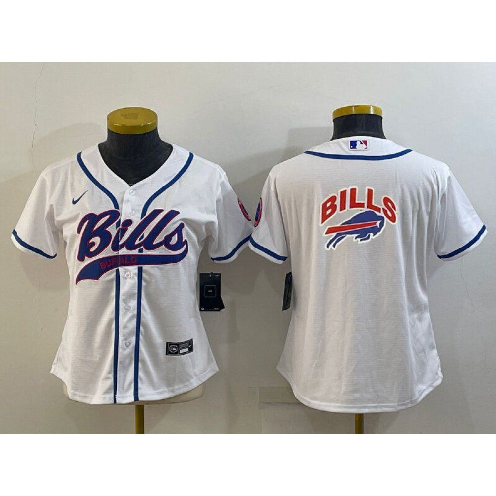 Youth Buffalo Bills White Team Big Logo With Patch Cool Base Stitched Baseball Jersey 