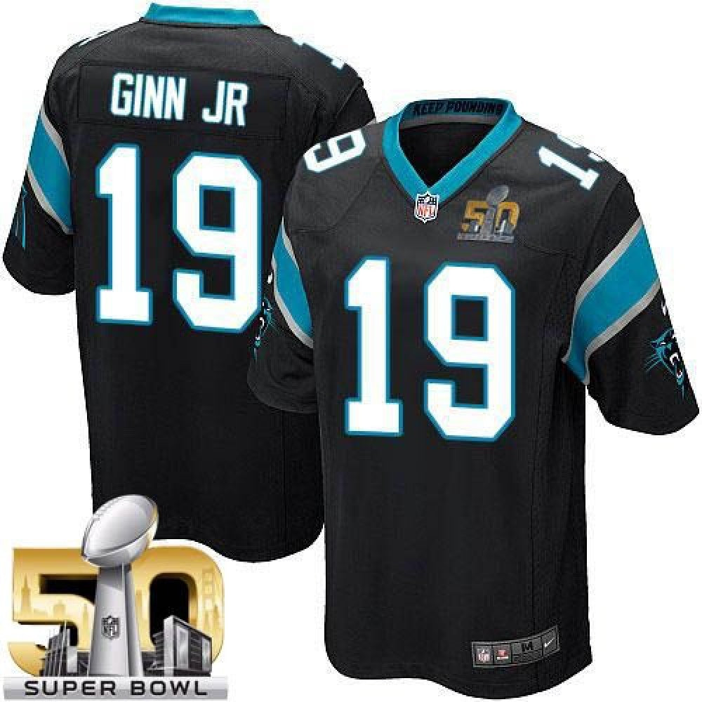 Panthers #19 Ted Ginn Jr Black Team Color Super Bowl 50 Youth Stitched NFL Elite Jersey 