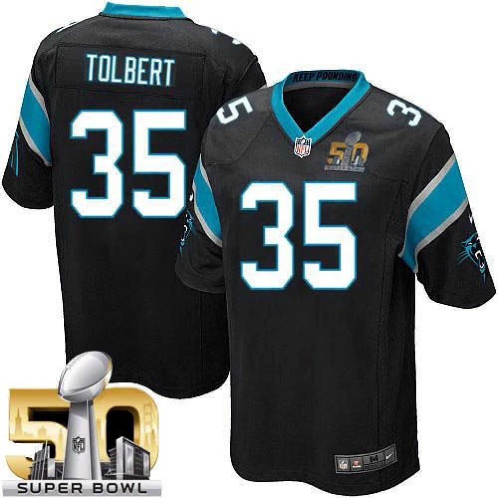 Panthers #35 Mike Tolbert Black Team Color Super Bowl 50 Youth Stitched NFL Elite Jersey 