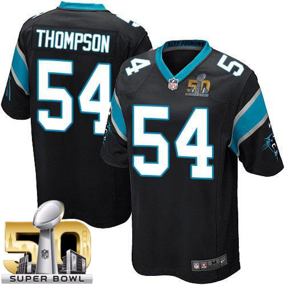 Panthers #54 Shaq Thompson Black Team Color Super Bowl 50 Youth Stitched NFL Elite Jersey 