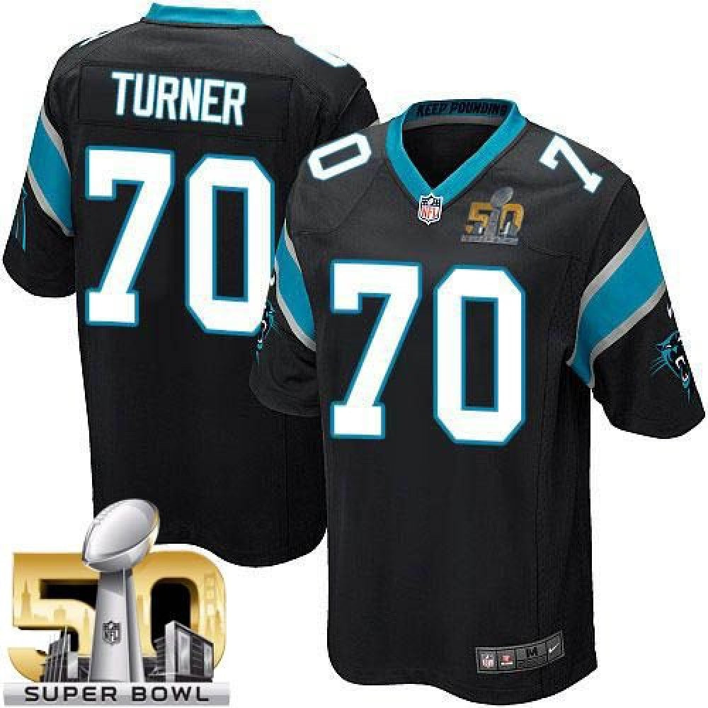 Panthers #70 Trai Turner Black Team Color Super Bowl 50 Youth Stitched NFL Elite Jersey 