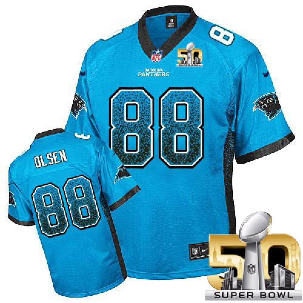 Panthers #88 Greg Olsen Blue Alternate Super Bowl 50 Youth Stitched NFL Elite Drift Fashion Jersey 