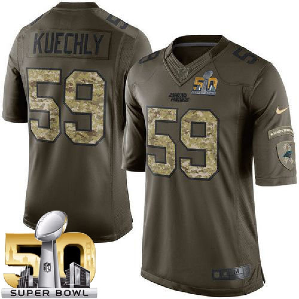 Panthers #59 Luke Kuechly Green Super Bowl 50 Youth Stitched NFL Limited Salute to Service Jersey 
