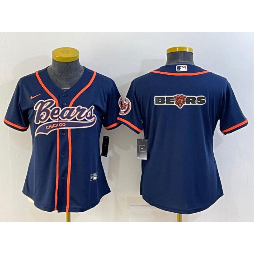Youth Chicago Bears Navy Team Big Logo With Patch Cool Base Stitched Baseball Jersey 