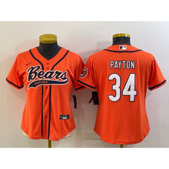 Youth Chicago Bears #34 Walter Payton Orange With Patch Cool Base Stitched Baseball Jersey 