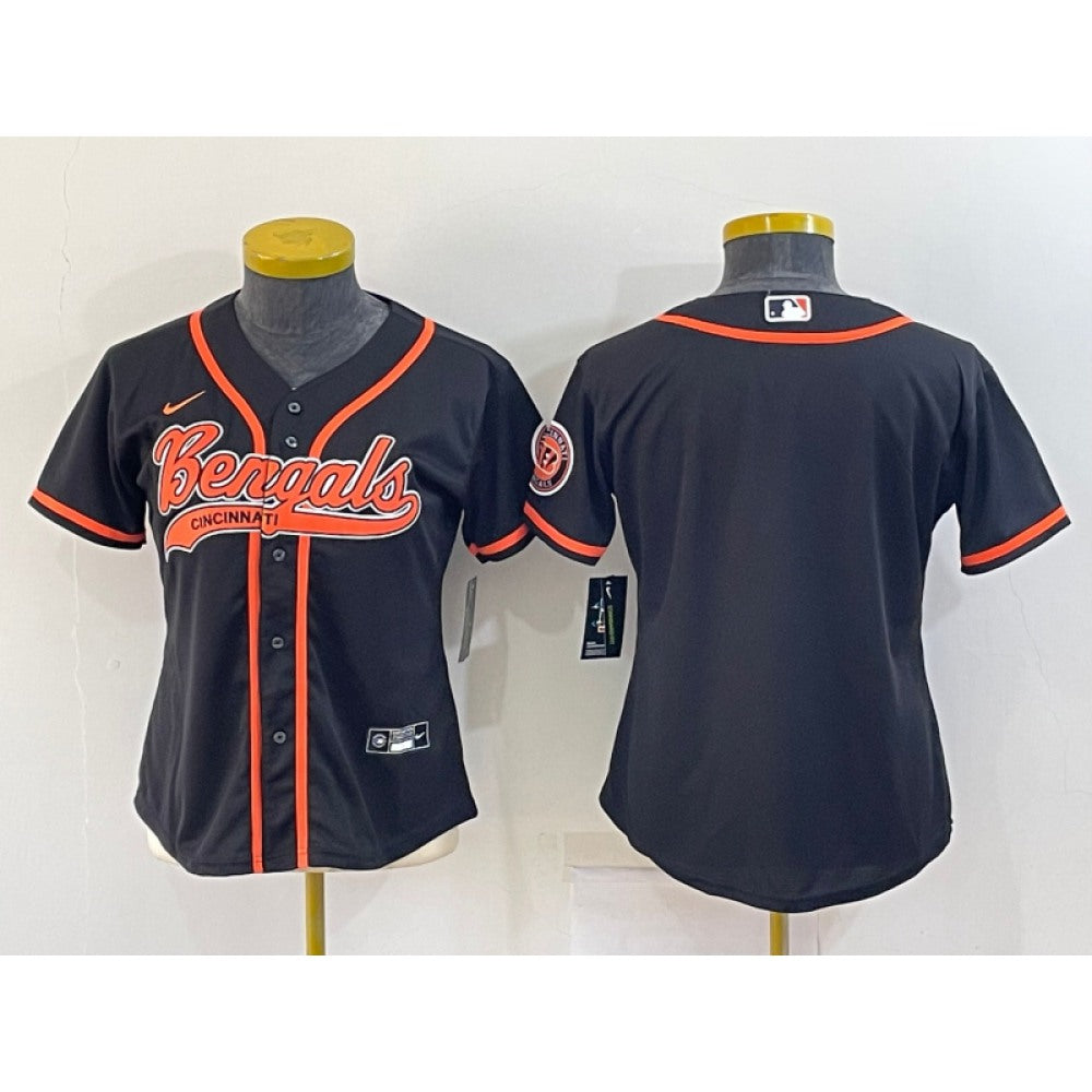 Youth Cincinnati Bengals Blank Black With Patch Cool Base Stitched Baseball Jersey 