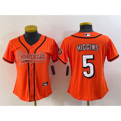 Youth Cincinnati Bengals #5 Tee Higgins Orange With Patch Cool Base Stitched Baseball Jersey 