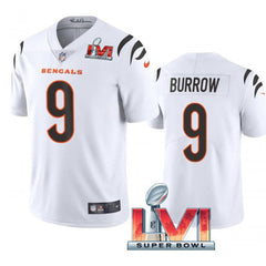 Youth Cincinnati Bengals #9 Joe Burrow 2022 White Super Bowl LVI Vapor Limited Stitched Jersey 